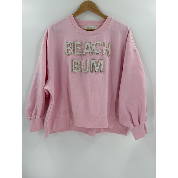 Judith March Pink Jewel Embroidered "Beach Bum" Oversized Large Sweatshirt EUC - Picture 4 of 8